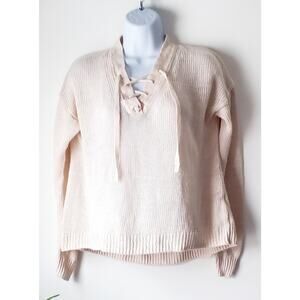 J. Crew Womens Cream Off White Lace Up Linen Sweater Size Small Beach Nautical